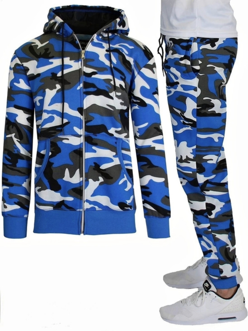 Men's Camo Tracksuit Set in Blue & Black